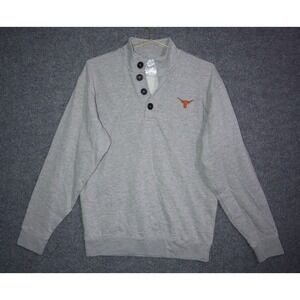 Champion Sweater Men Medium Gray V Neck 1/4 Button Texas Long Horns Pullover EUC